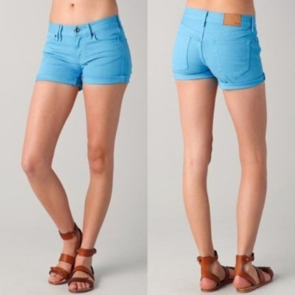 Madewell Colored Denim 5" Cutoff Roll Hem Shorts size 25 Bright Blue Y2K